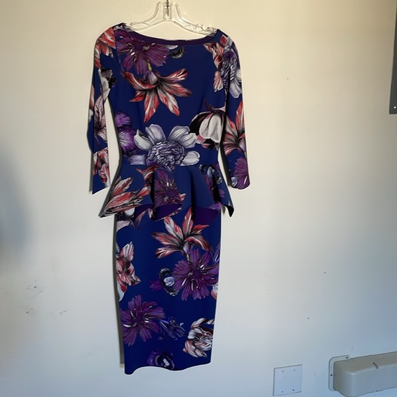 CHIARA BONI LA PETITE ROBEFloral High-Neck Long-Sleeve Peplum Dress Size 42(6) - Picture 5 of 7